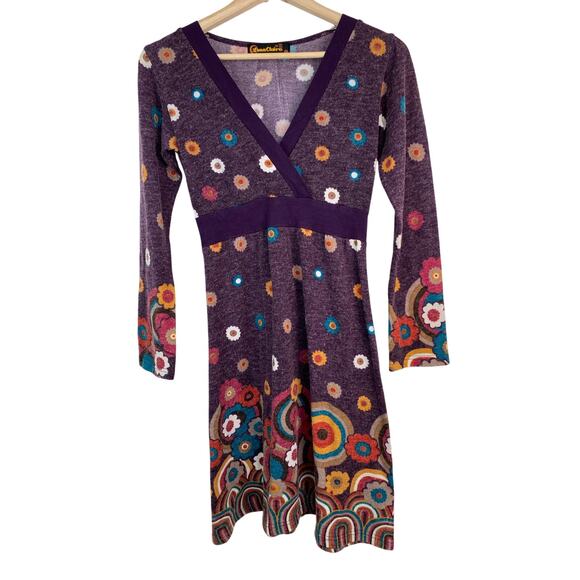 Luna Claire Women's S Purple Floral V-Neck Knit Dress Handmade in Thailand - Picture 1 of 7